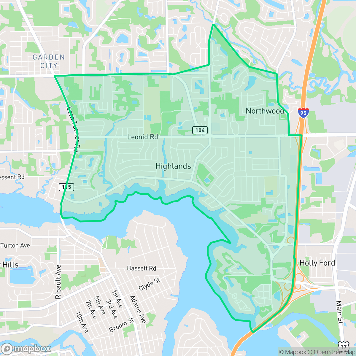 Map showing the location of Highlands, Jacksonville, FL