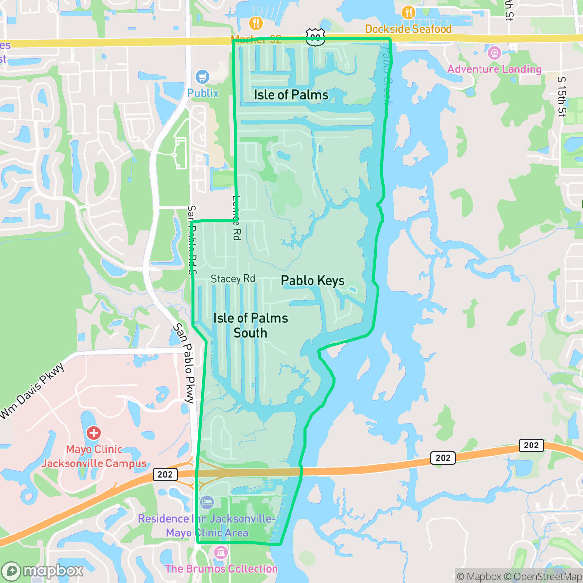 Map showing the location of Isle of Palms, Jacksonville, FL