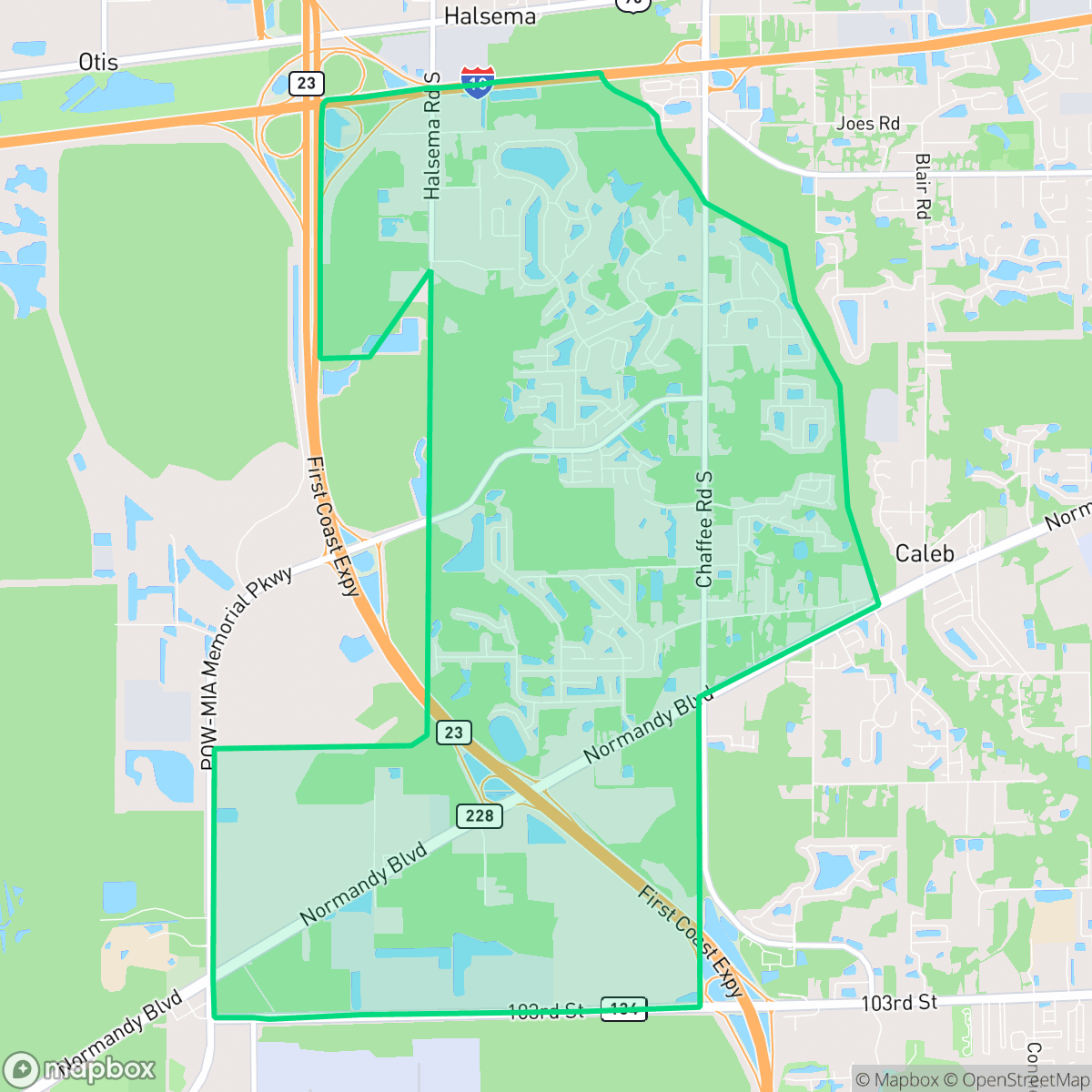 Map showing the location of Jacksonville Farms-Terrace, Jacksonville, FL