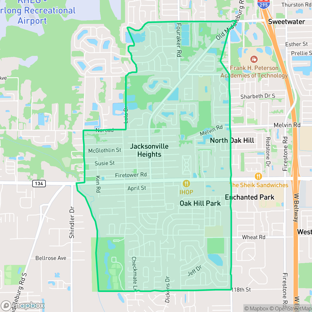 Map showing the location of Jacksonville Heights, Jacksonville, FL