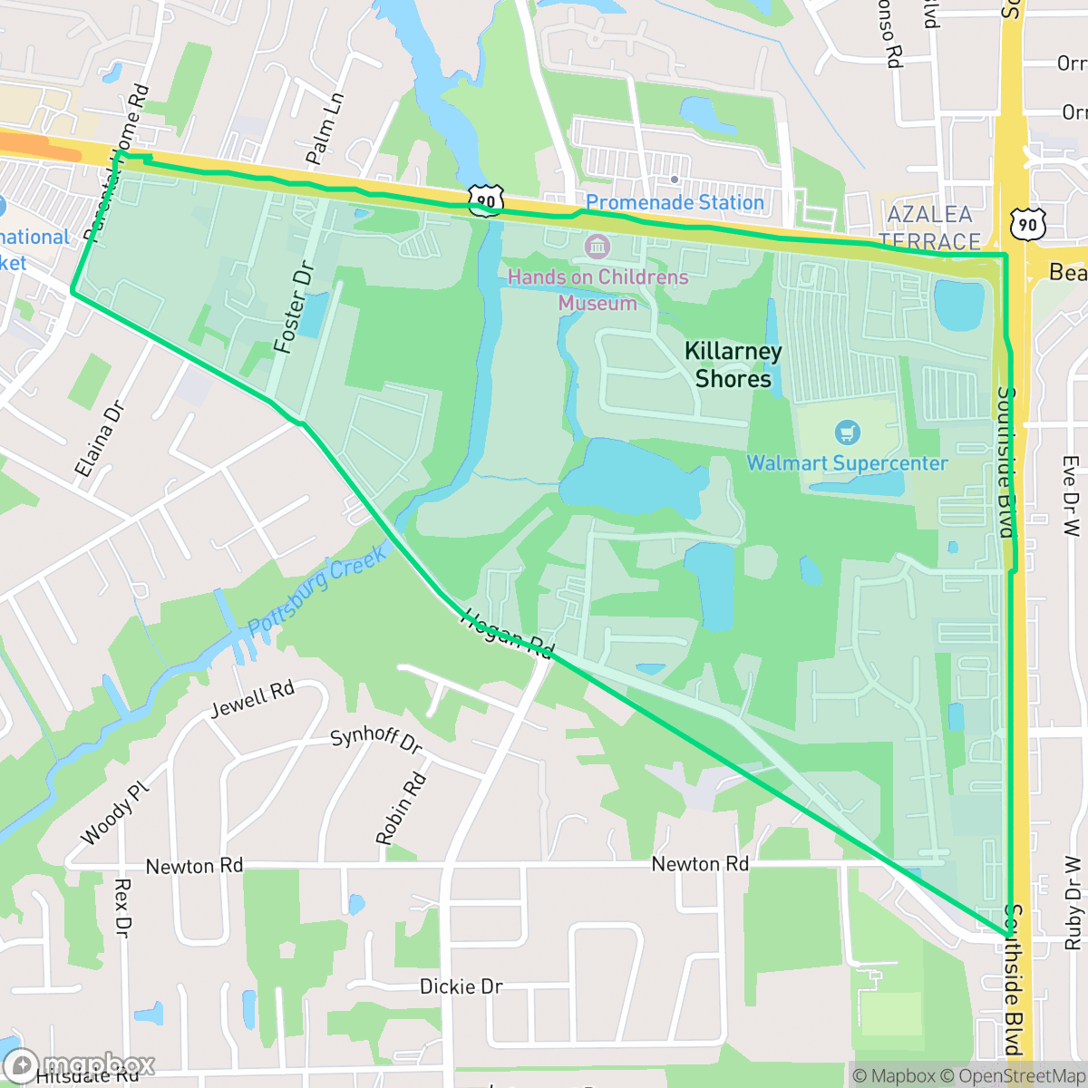 Map showing the location of Kilarney Shores, Jacksonville, FL