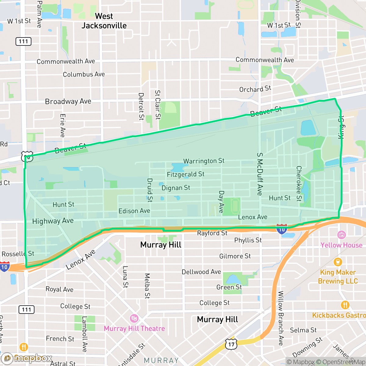 Map showing the location of Lackawanna, Jacksonville, FL