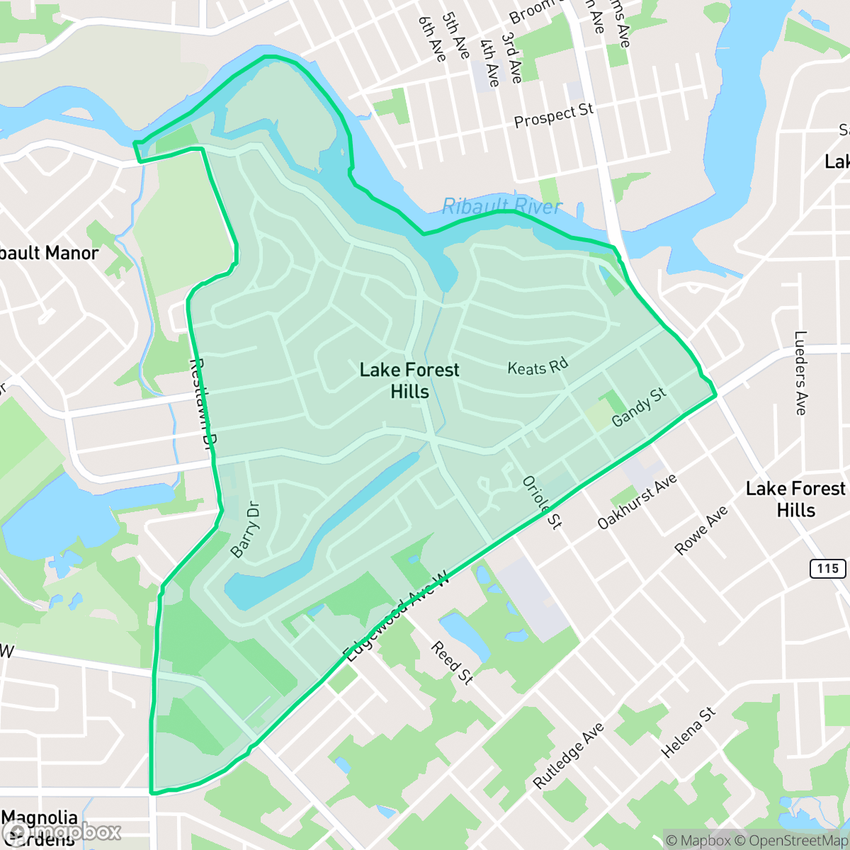 Map showing the location of Lake Forest Hills, Jacksonville, FL