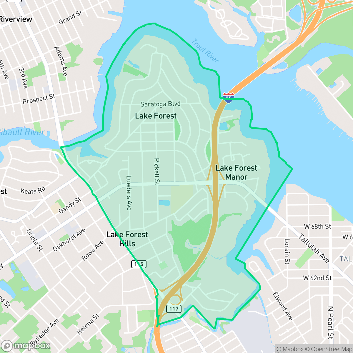 Map showing the location of Lake Forest, Jacksonville, FL