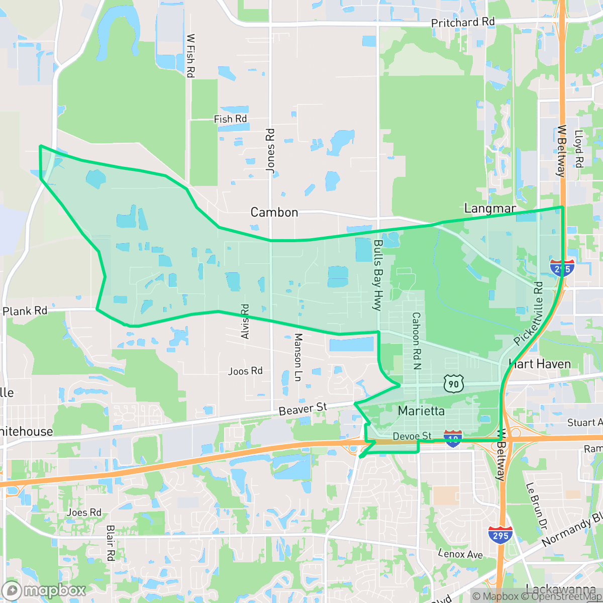 Map showing the location of Marietta, Jacksonville, FL