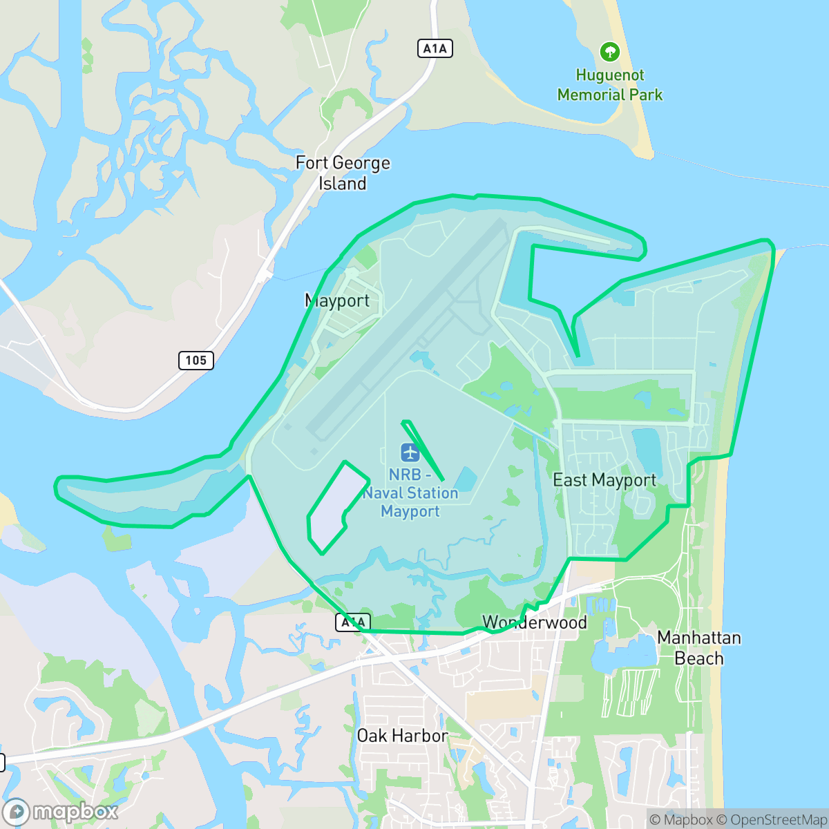 Map showing the location of Mayport, Jacksonville, FL