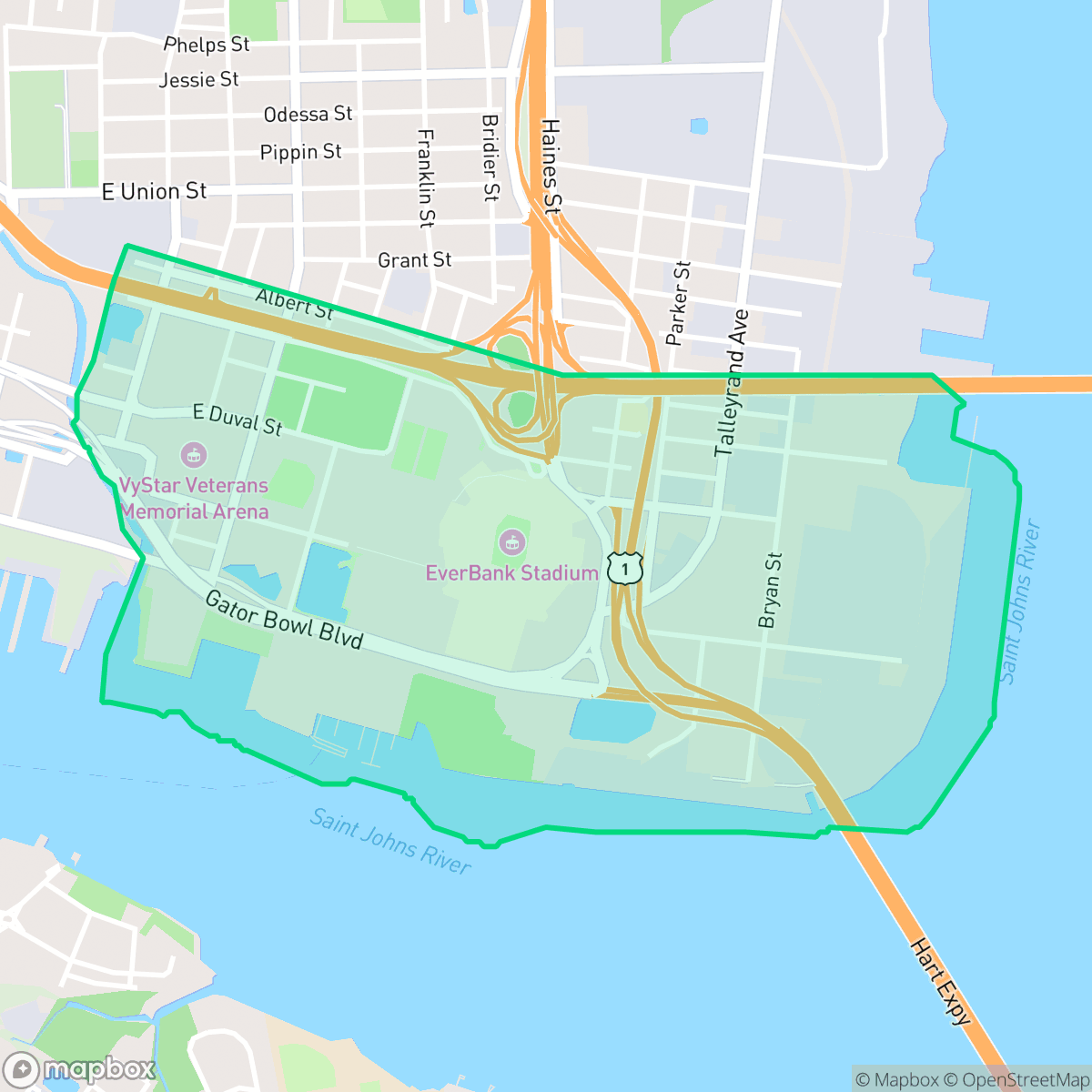 Map showing the location of Midtown, Jacksonville, FL
