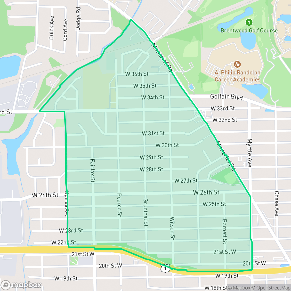Map showing the location of Moncrief Park, Jacksonville, FL