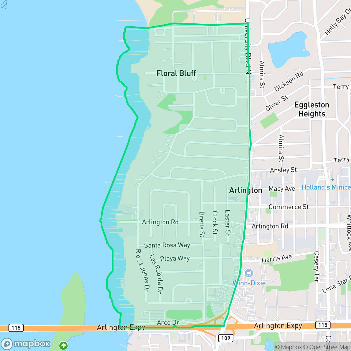 Map showing the location of Monterey, Jacksonville, FL