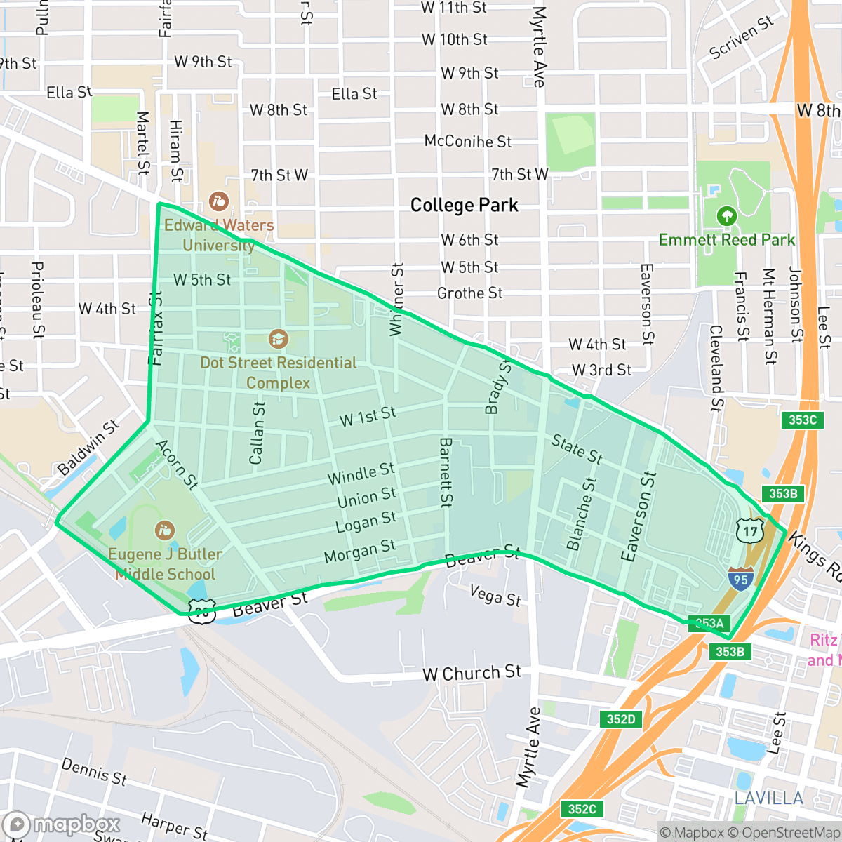 Map showing the location of New Town, Jacksonville, FL