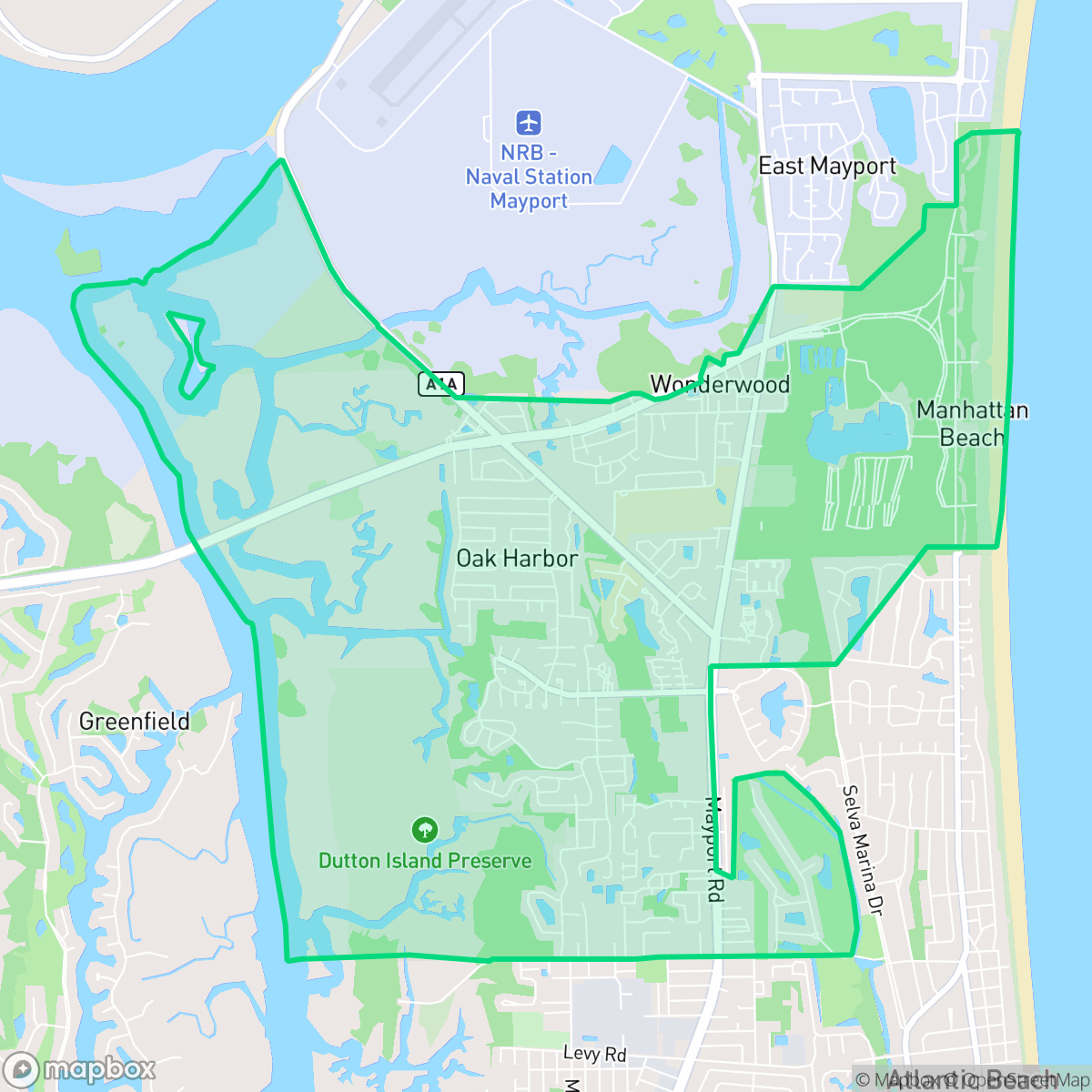 Map showing the location of North Beach, Jacksonville, FL
