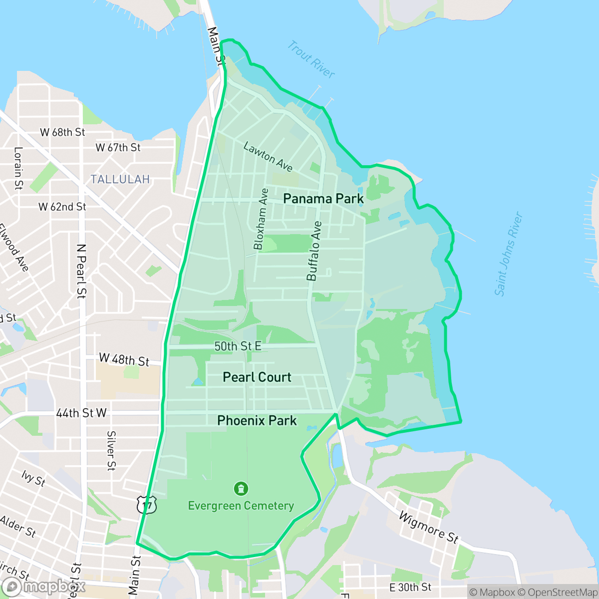 Map showing the location of Panama Park, Jacksonville, FL