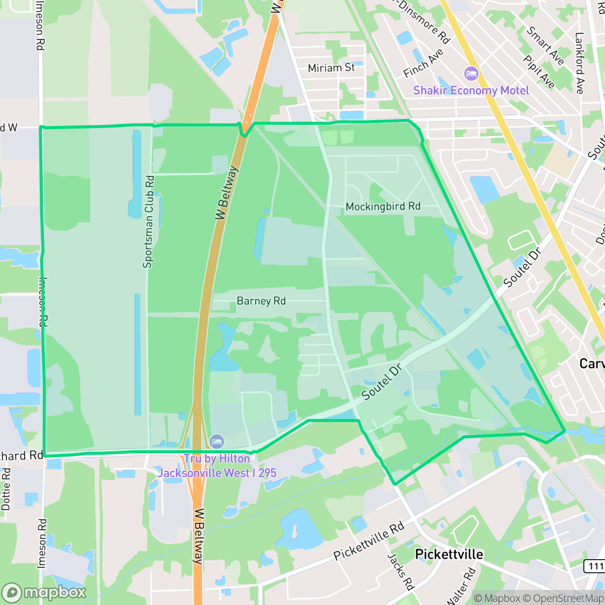 Map showing the location of Picketville, Jacksonville, FL