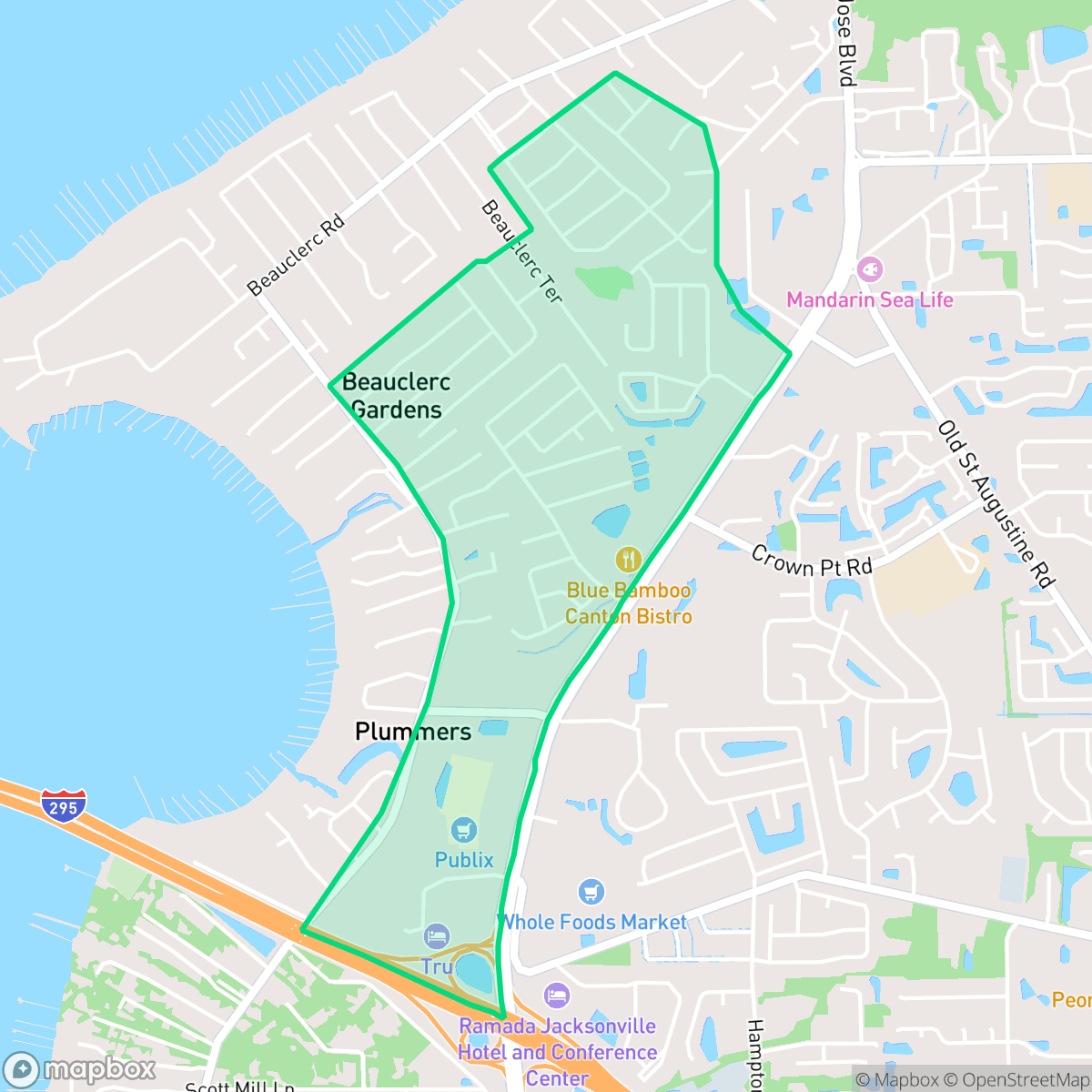 Map showing the location of Pickwick Park, Jacksonville, FL