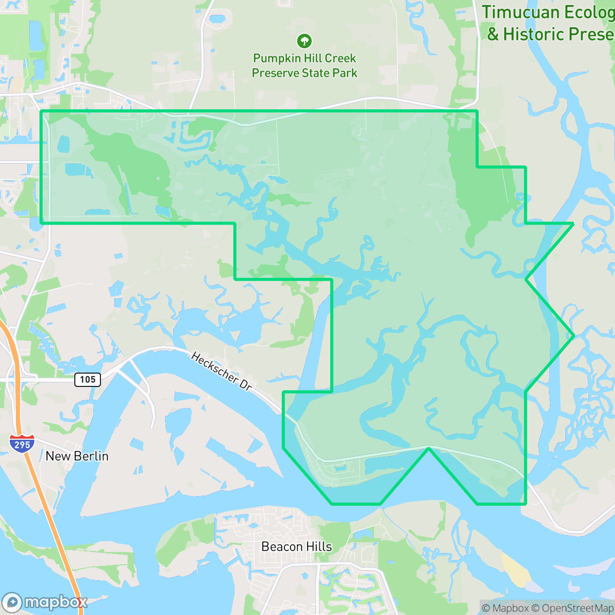 Map showing the location of Pumpkin Hill, Jacksonville, FL