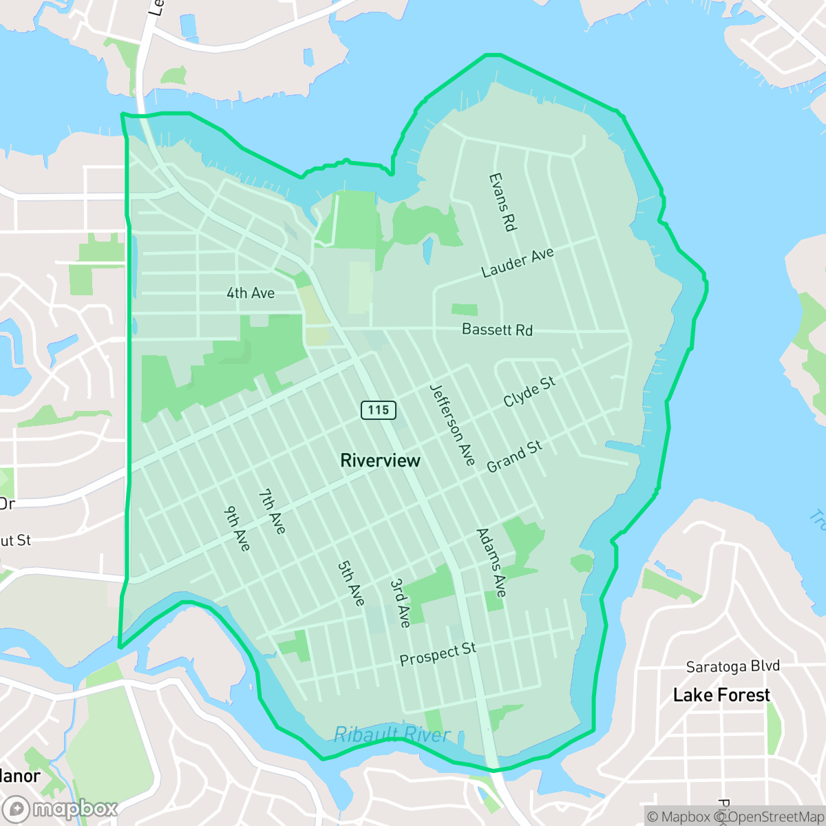 Map showing the location of Riverview, Jacksonville, FL