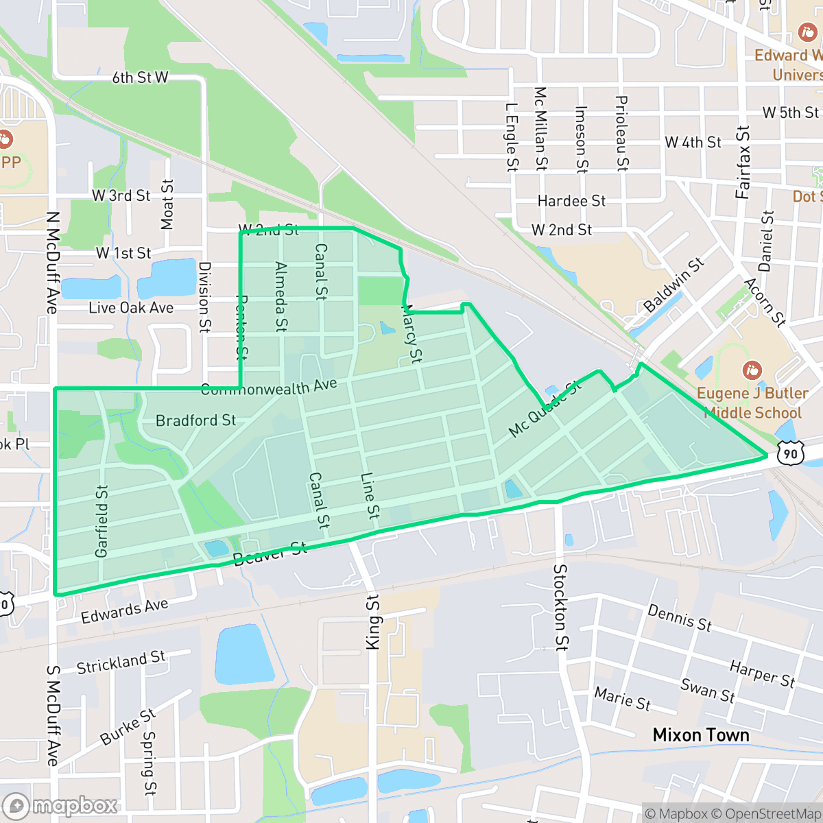 Map showing the location of Robinson's Addition, Jacksonville, FL