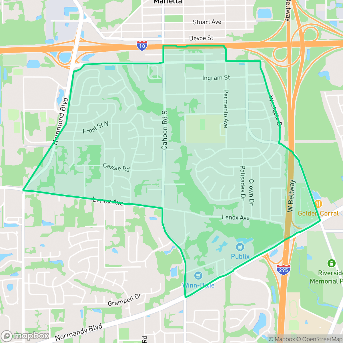 Map showing the location of Rolling Hills, Jacksonville, FL