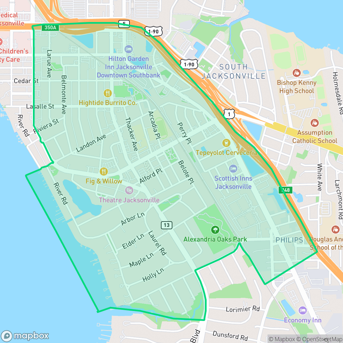 Map showing the location of San Marco, Jacksonville, FL