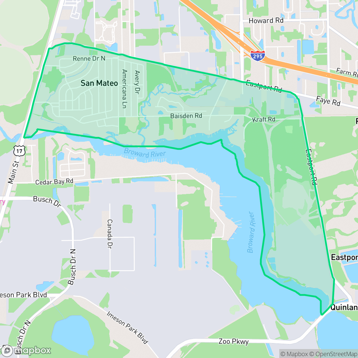 Map showing the location of San Mateo, Jacksonville, FL