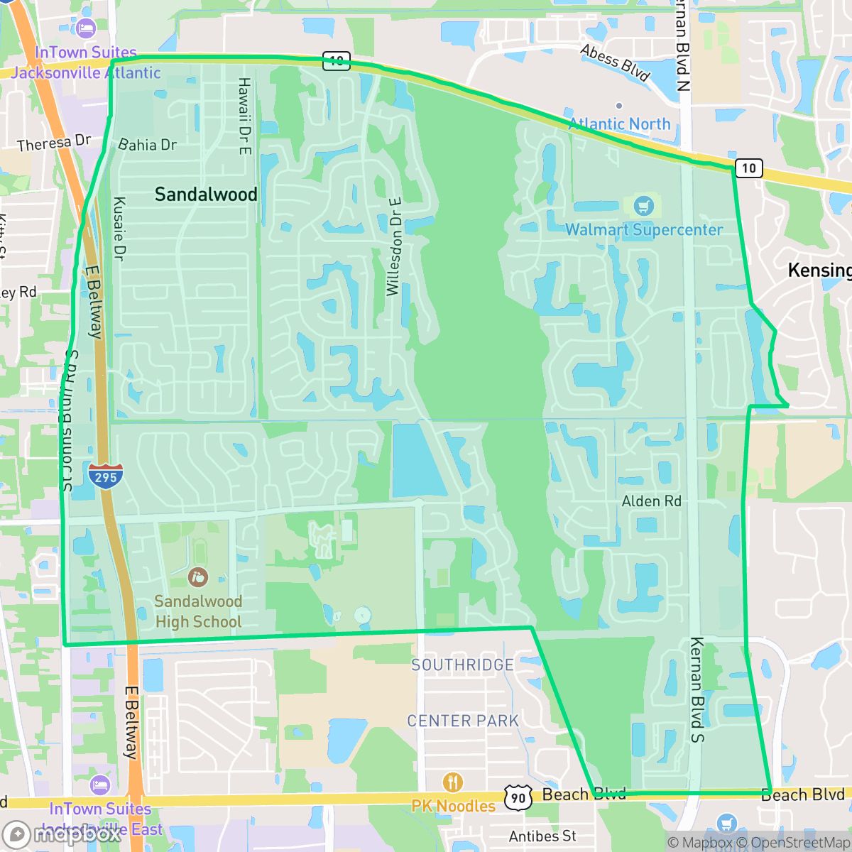 Map showing the location of Sandalwood, Jacksonville, FL