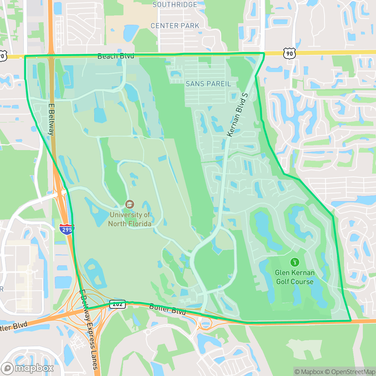 Map showing the location of Sans Pareil, Jacksonville, FL
