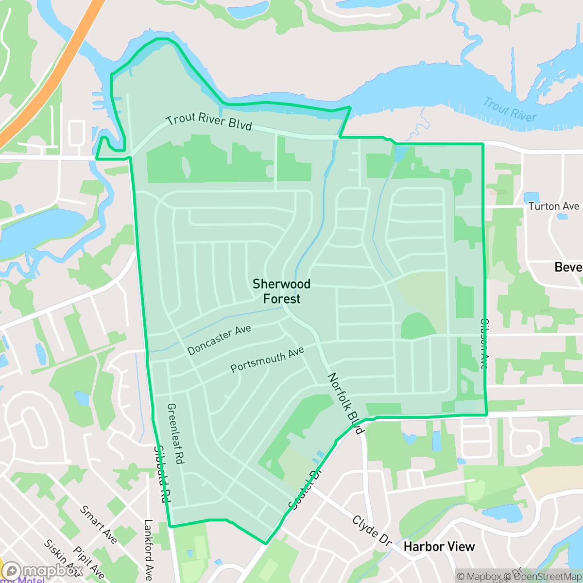Map showing the location of Sherwood Forest, Jacksonville, FL