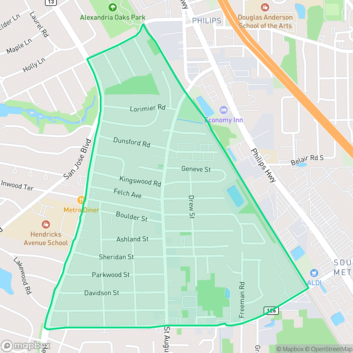 Map showing the location of South Riverside, Jacksonville, FL