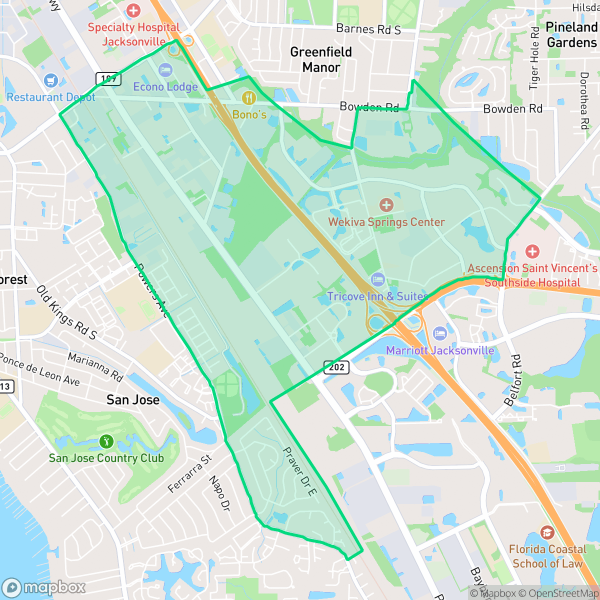 Map showing the location of Southpoint, Jacksonville, FL