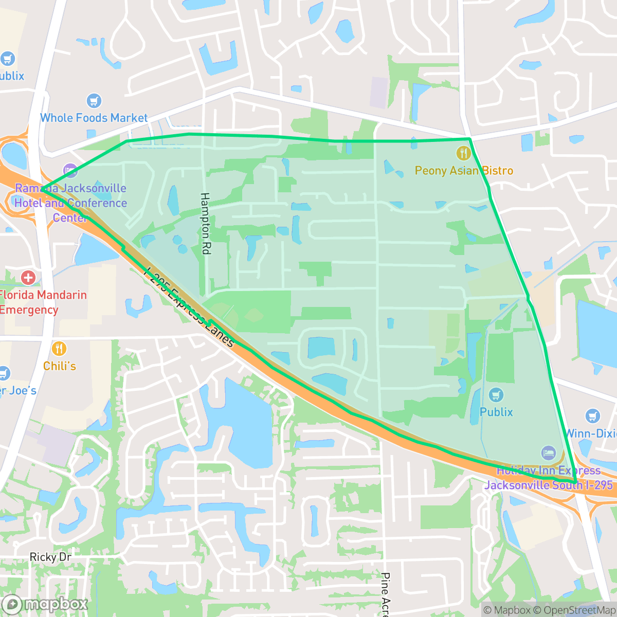 Map showing the location of Southwood, Jacksonville, FL