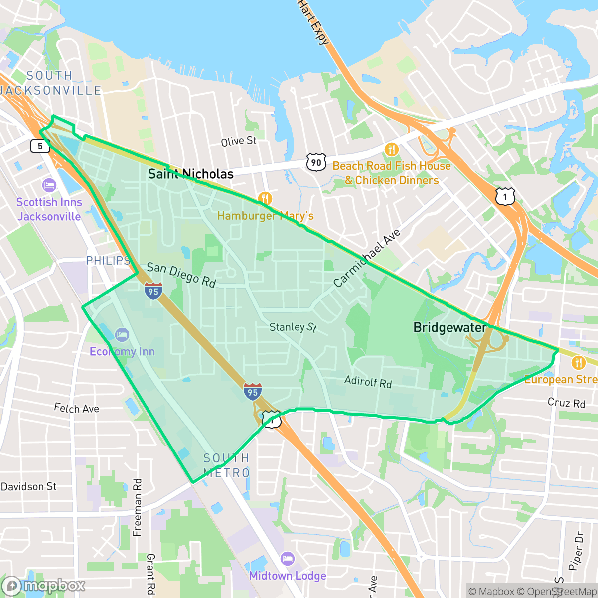 Map showing the location of Spring Park, Jacksonville, FL