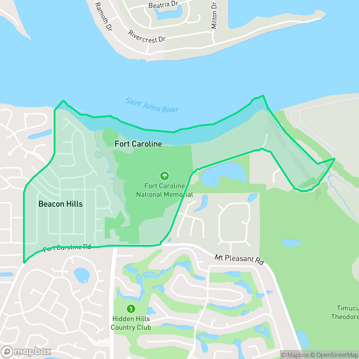 Map showing the location of St. Johns Bluff, Jacksonville, FL