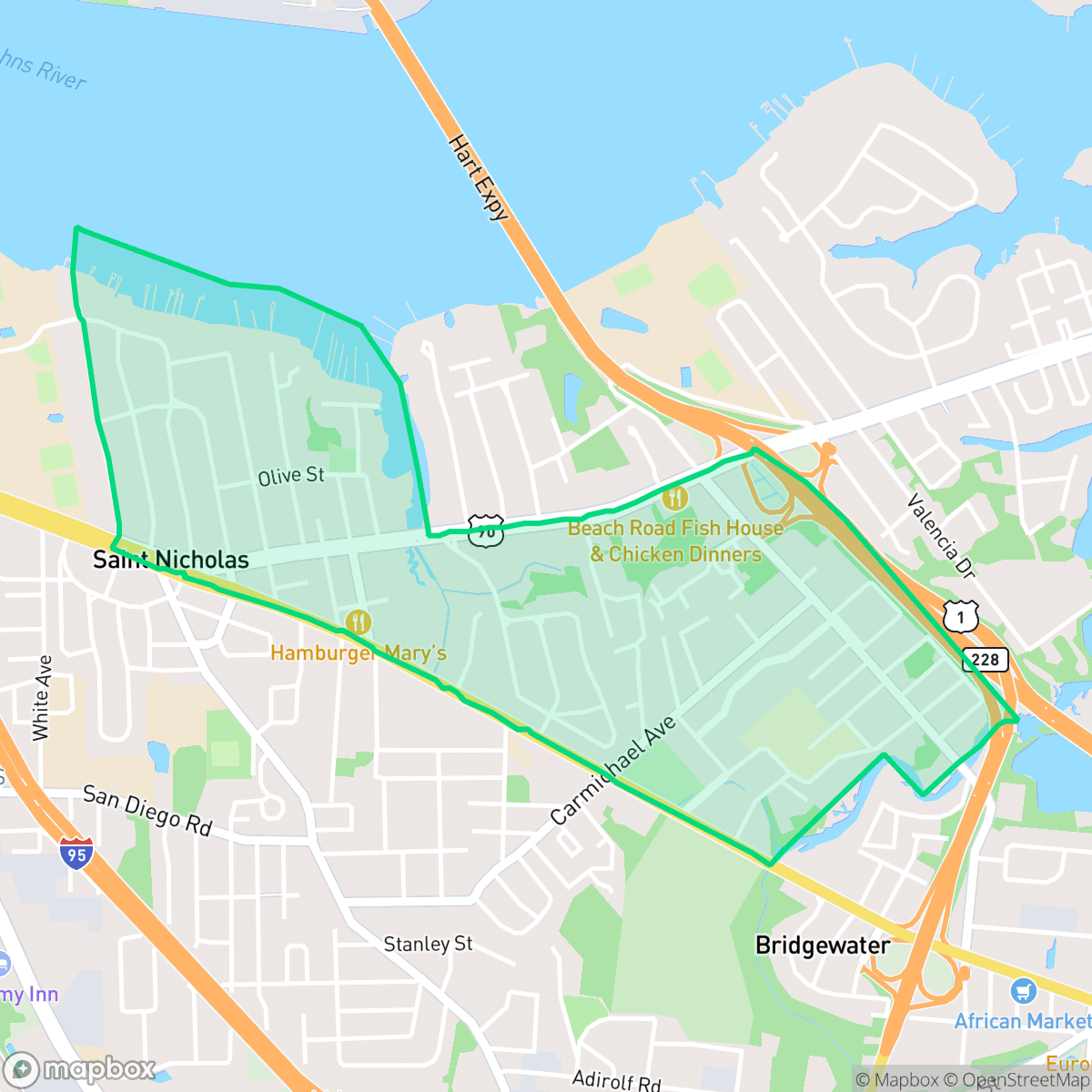 Map showing the location of St. Nicholas, Jacksonville, FL