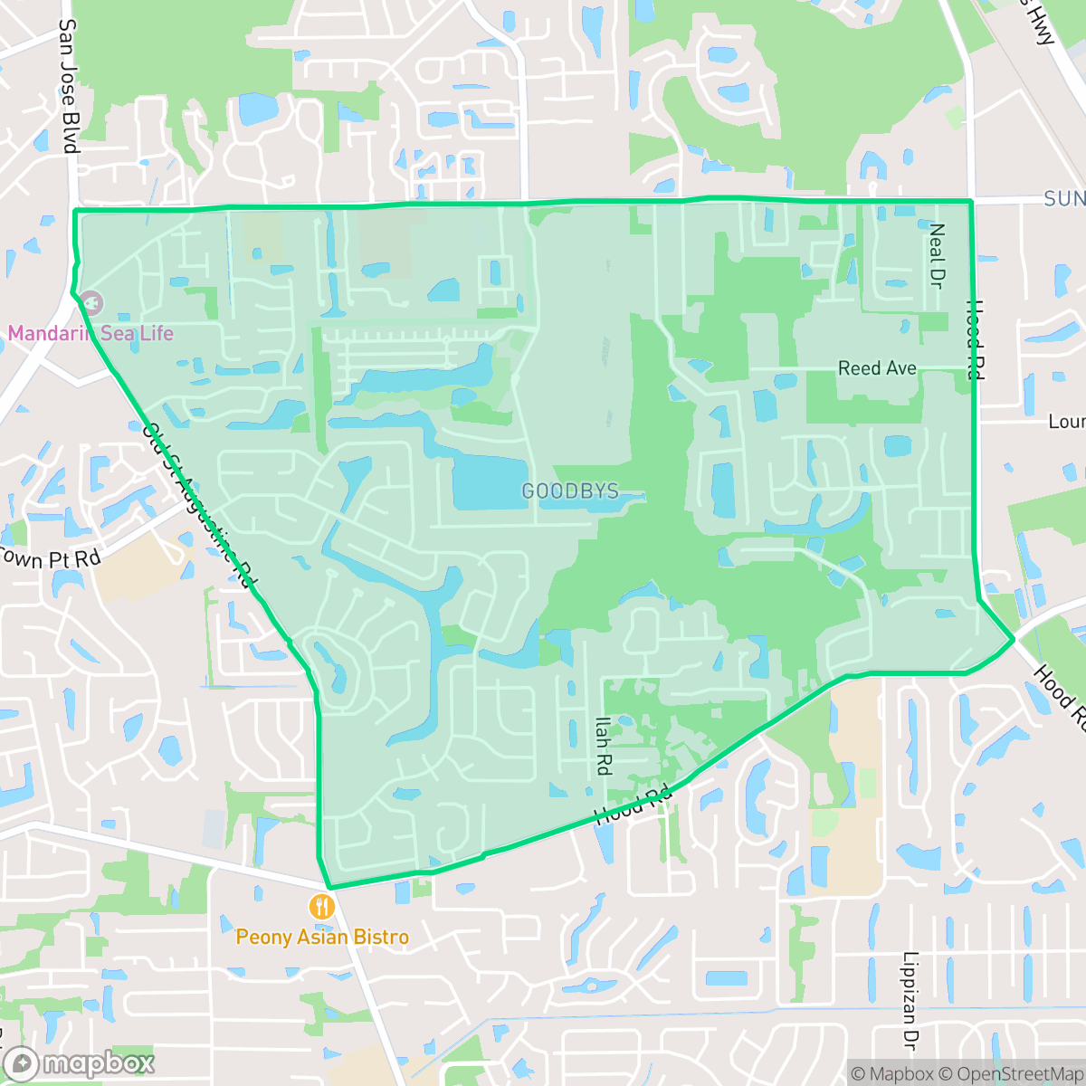 Map showing the location of Sunbeam, Jacksonville, FL