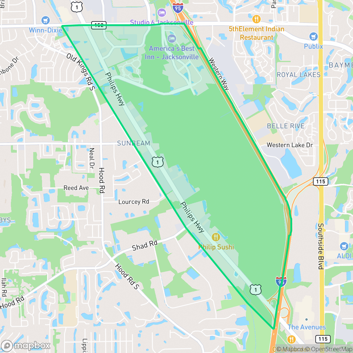 Map showing the location of Swamp, Jacksonville, FL
