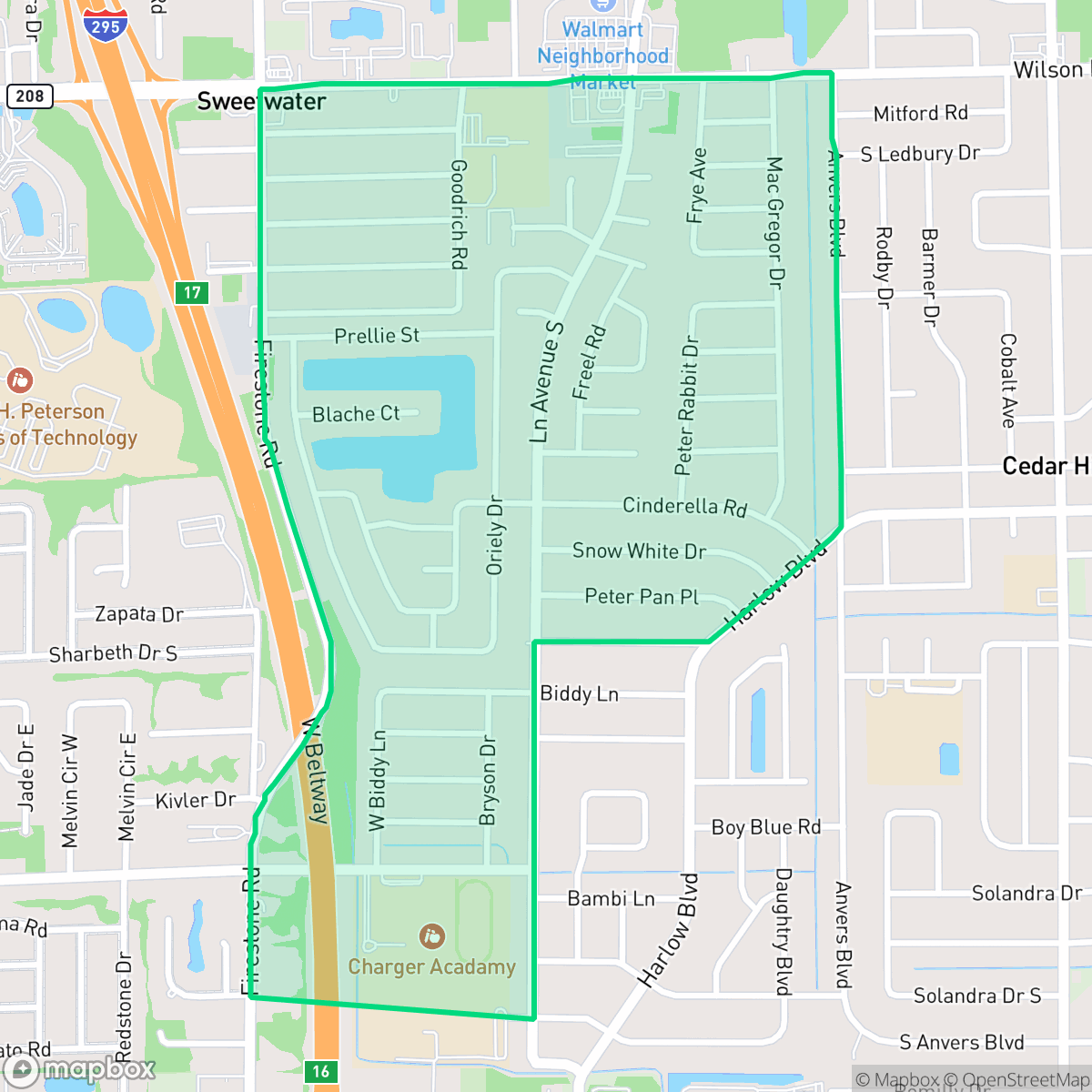 Map showing the location of Sweetwater, Jacksonville, FL