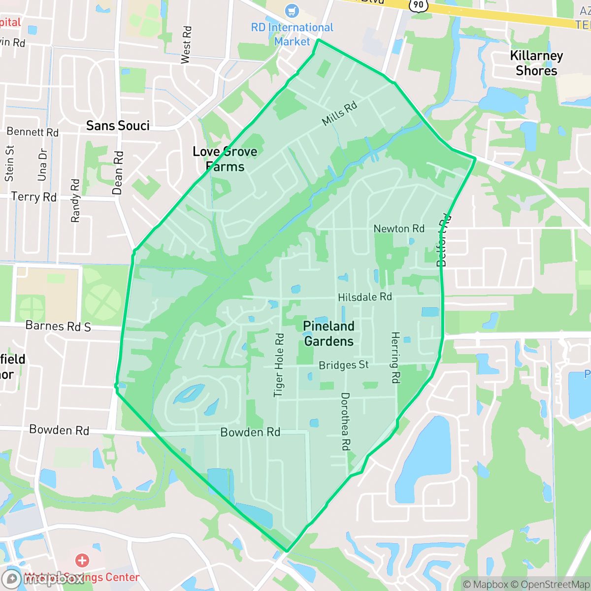Map showing the location of Tiger Hole-Secret Woods, Jacksonville, FL