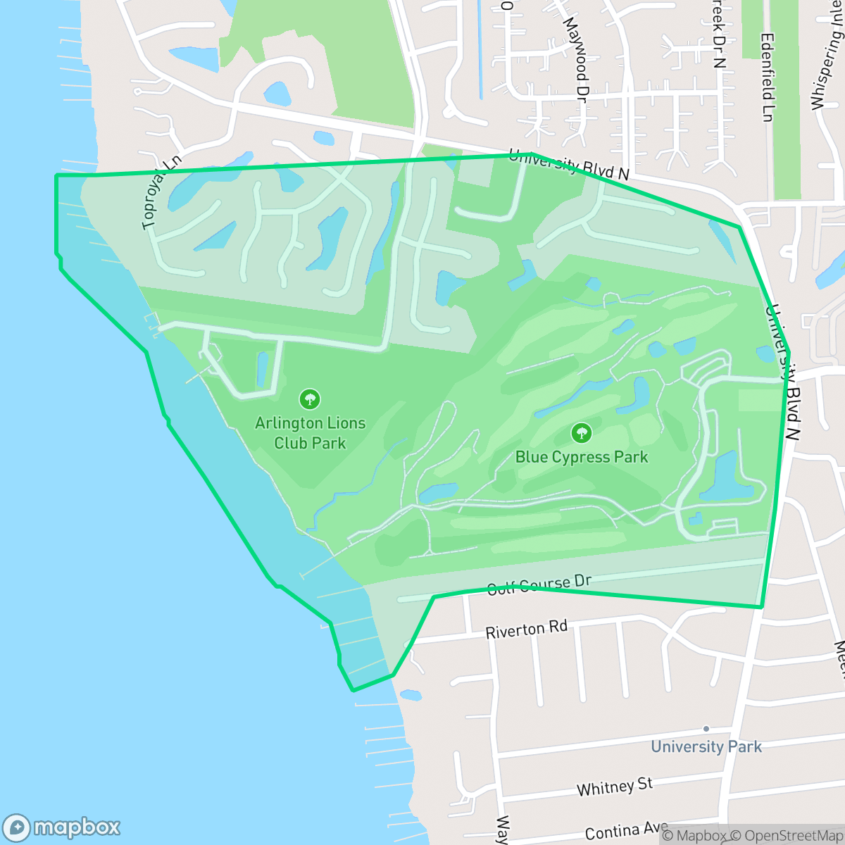 Map showing the location of University Club, Jacksonville, FL