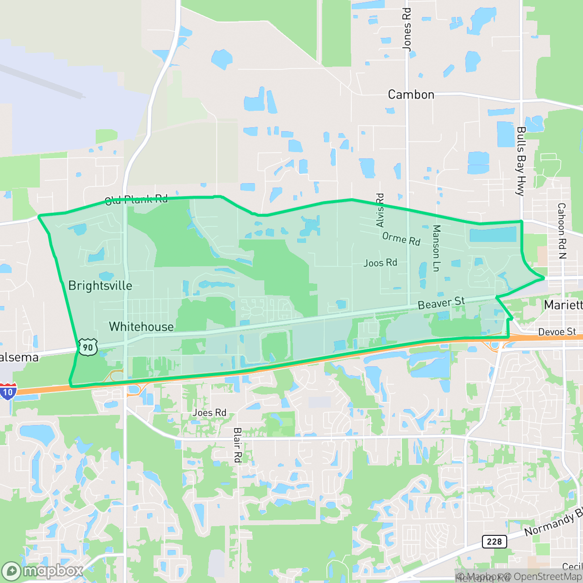 Map showing the location of Whitehouse, Jacksonville, FL