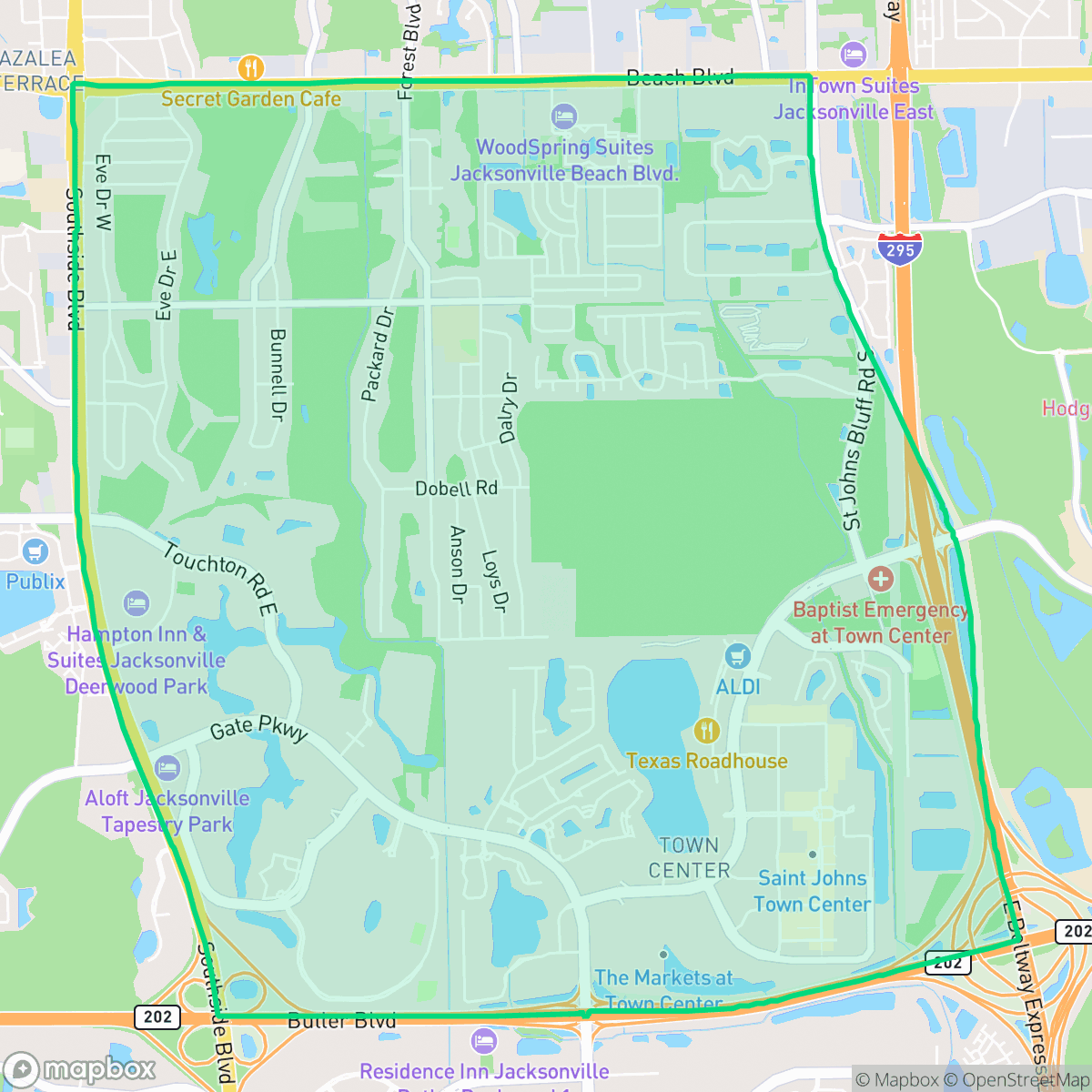 Map showing the location of Windy Hill, Jacksonville, FL