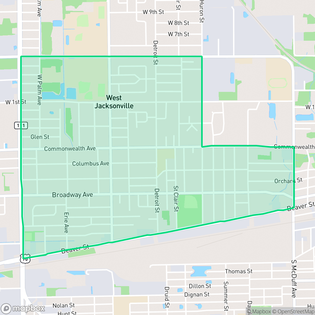Map showing the location of Woodstock, Jacksonville, FL