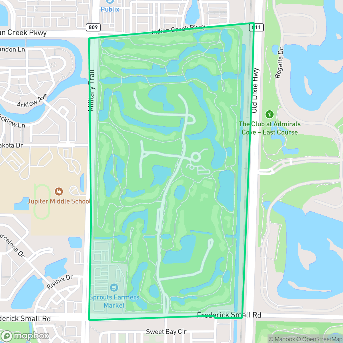Map showing the location of Admirals Cove Golf Village, Jupiter, FL