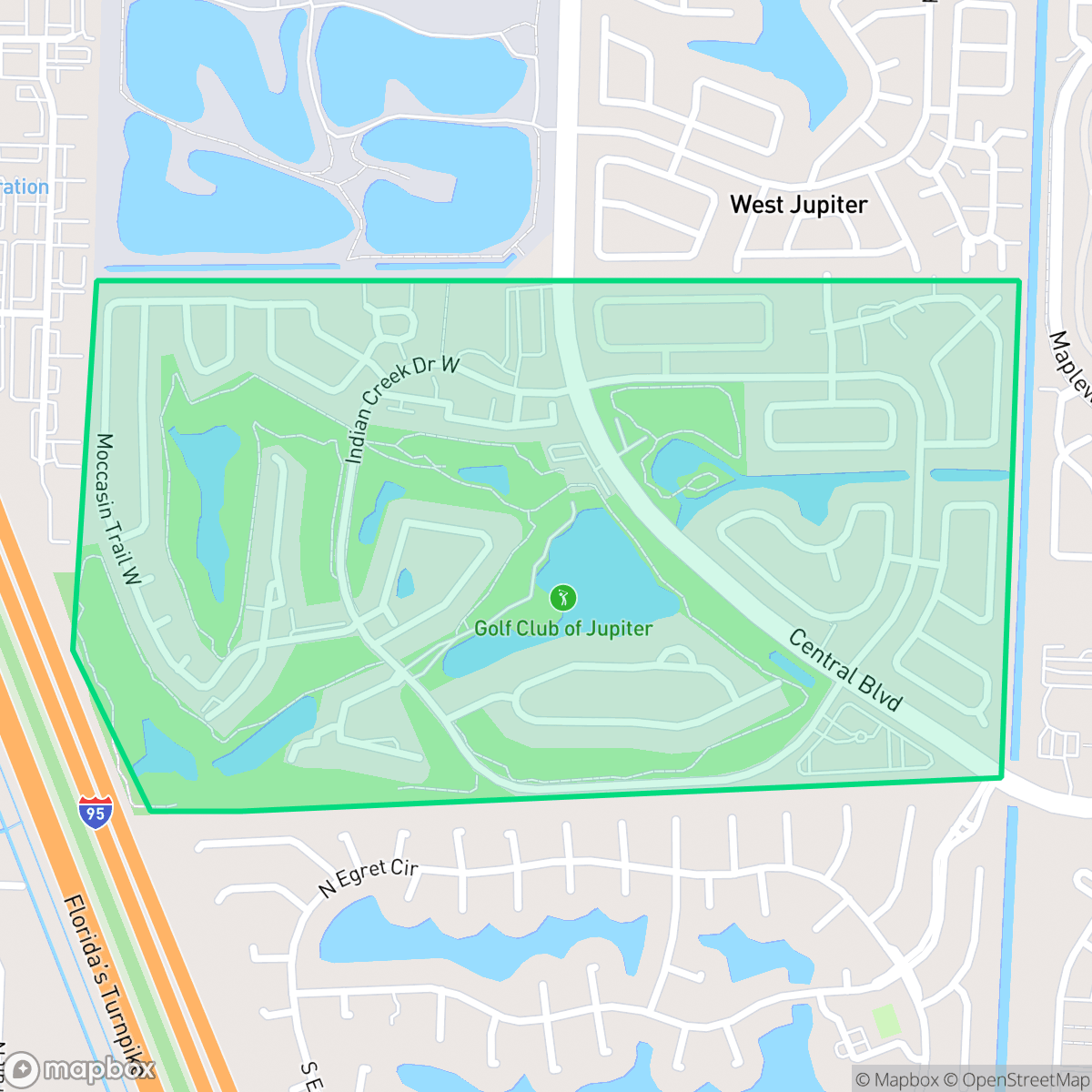 Map showing the location of Indian Creek, Jupiter, FL