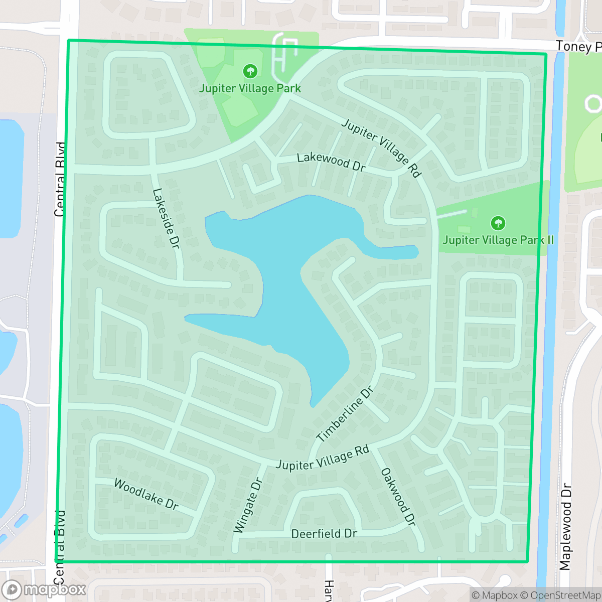 Map showing the location of Jupiter Village, Jupiter, FL