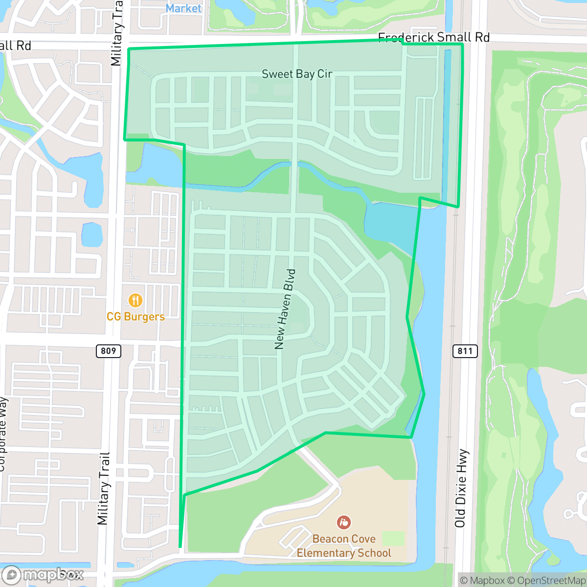 Map showing the location of New Haven, Jupiter, FL