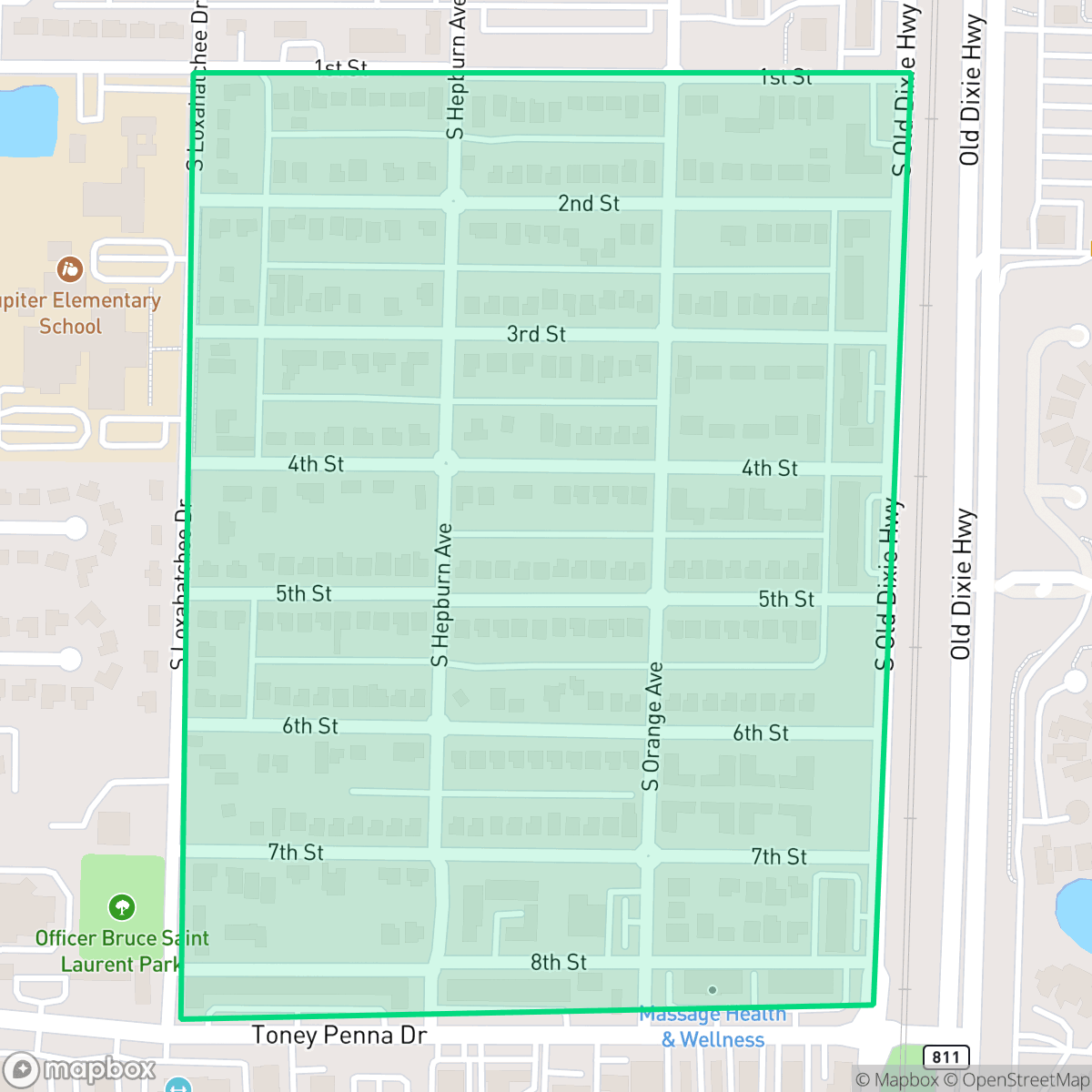 Map showing the location of Pine Gardens South, Jupiter, FL