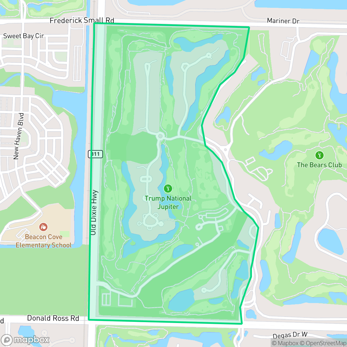 Map showing the location of Ritz Carlton, Jupiter, FL