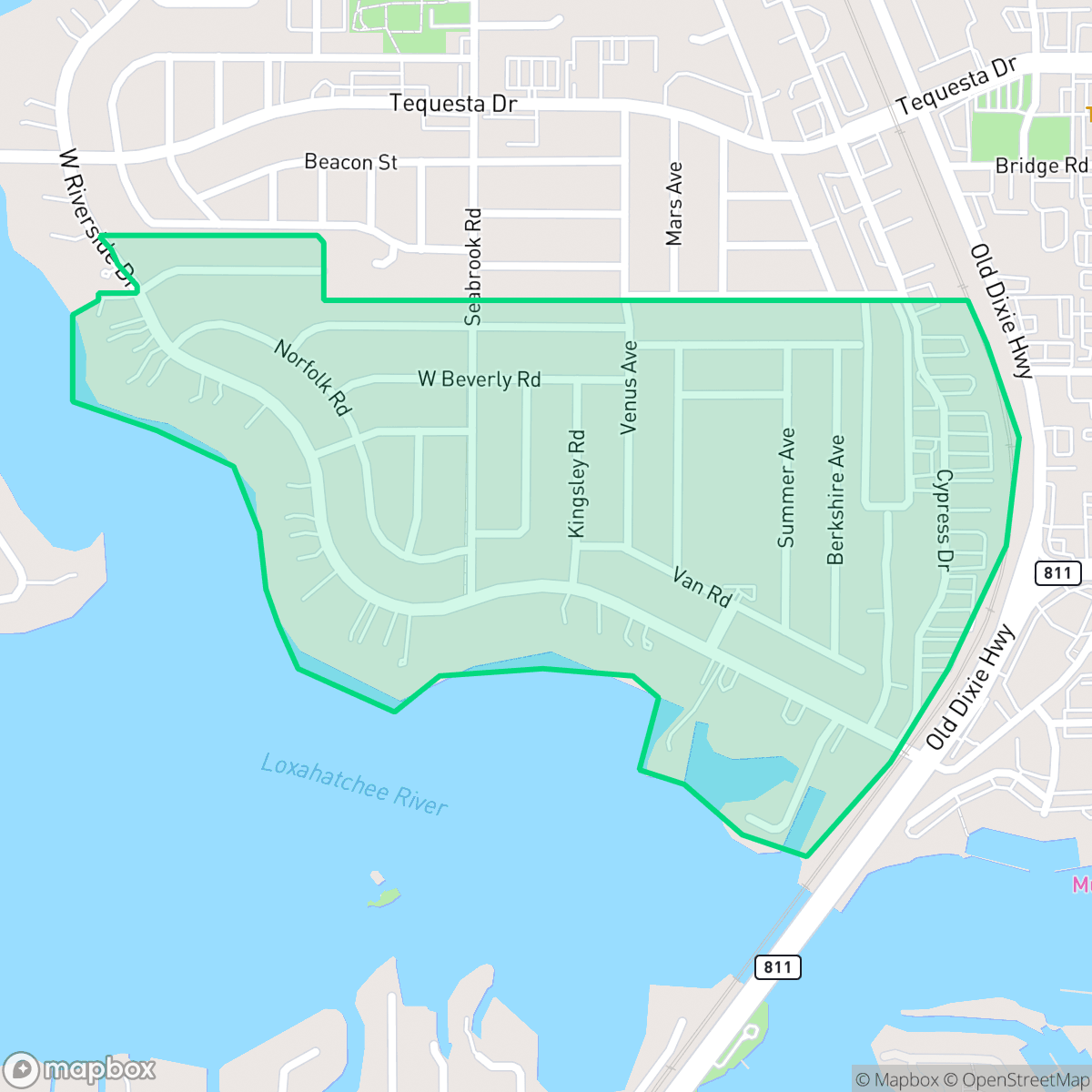 Map showing the location of Riverside Drive Park, Jupiter, FL
