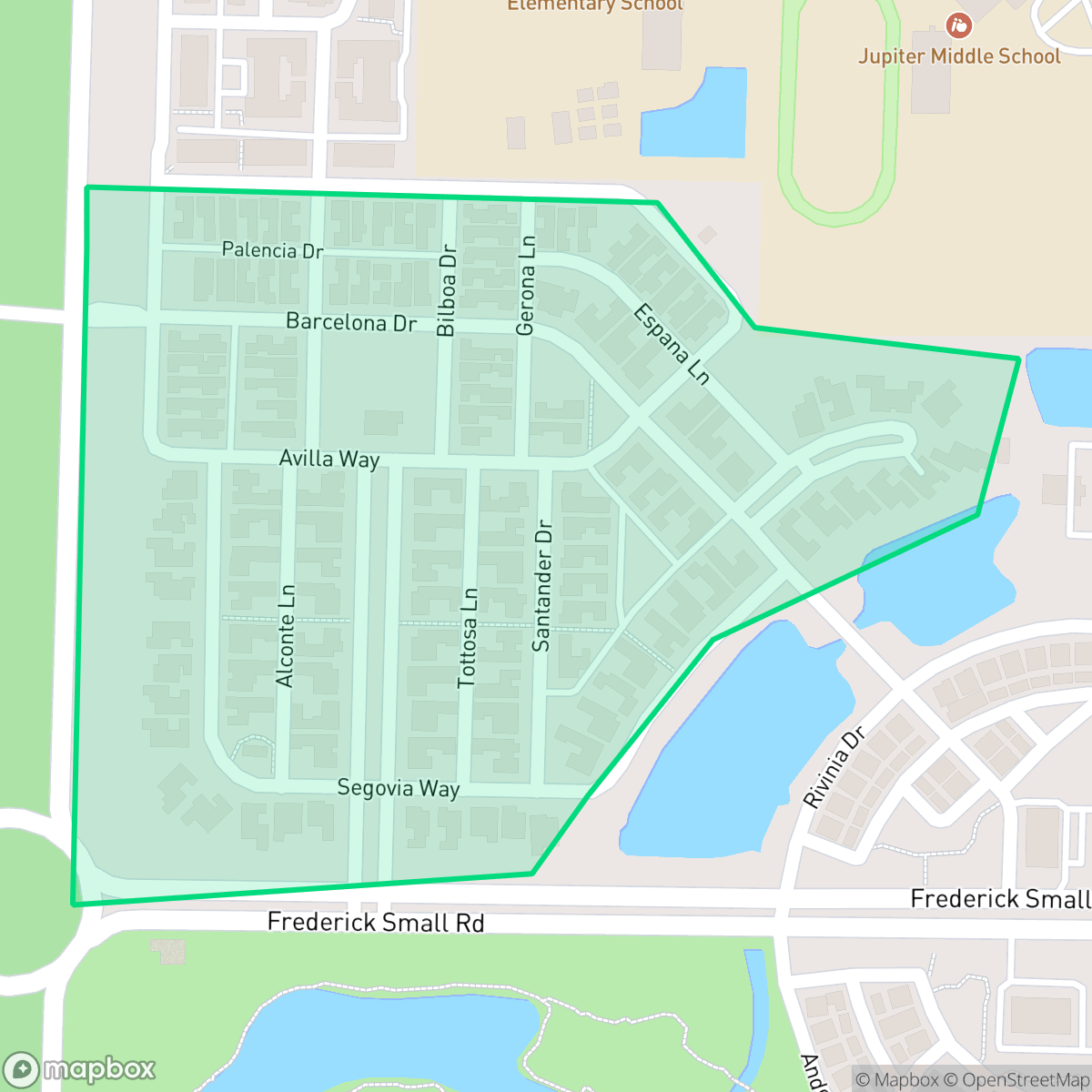 Map showing the location of Valencia, Jupiter, FL