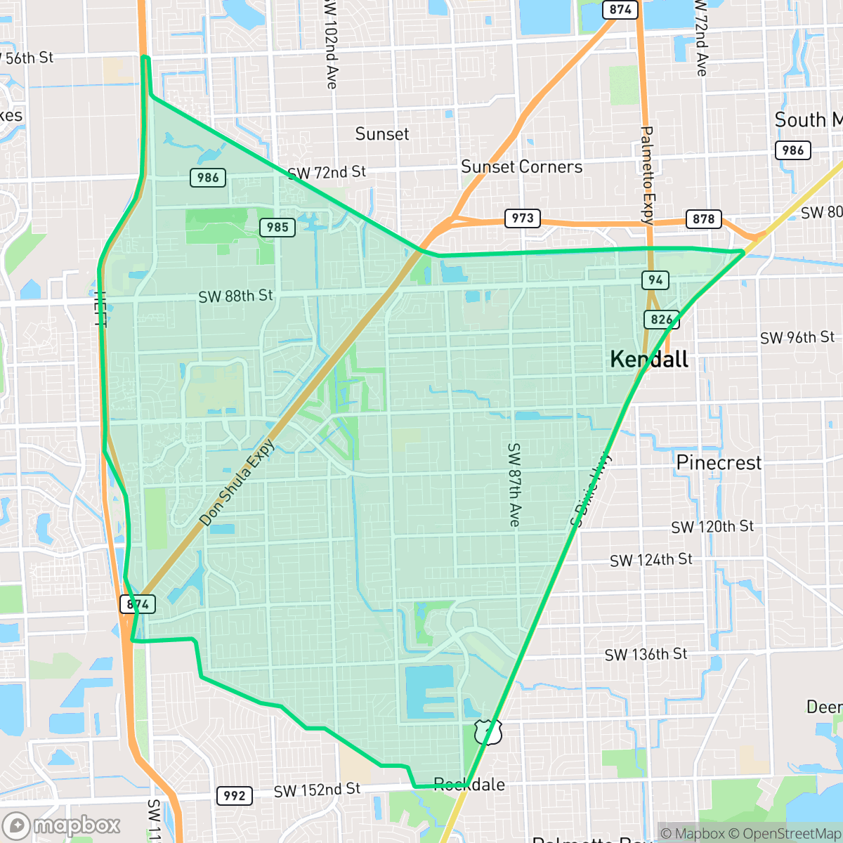 Map showing the location of Kendall, FL — coverage area